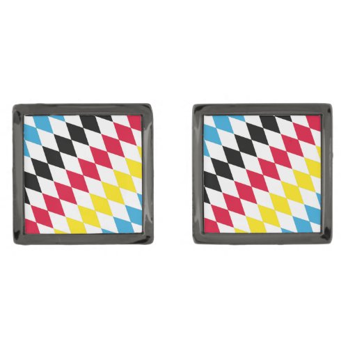 Black Red Yellow Blue Bavaria Diamond Flag Pattern Cufflinks