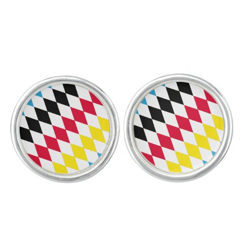 Black Red Yellow Blue Bavaria Diamond Flag Pattern Cufflinks