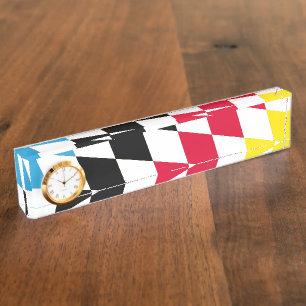 Black Red Yellow Blue Bavaria Diamond Flag Pattern Desk Name Plate