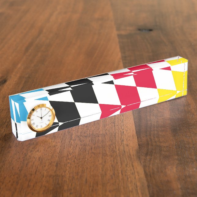 Black Red Yellow Blue Bavaria Diamond Flag Pattern Desk Name Plate (Side)