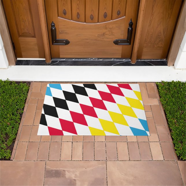 Black Red Yellow Blue Bavaria Diamond Flag Pattern Doormat (Outdoor)