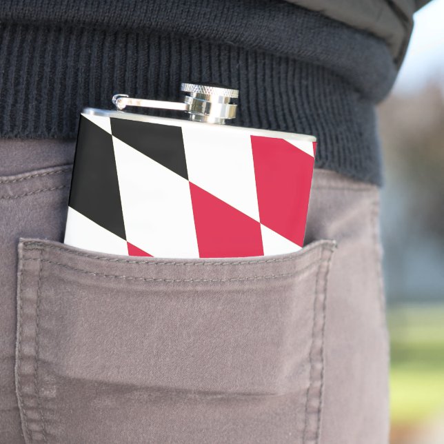 Black Red Yellow Blue Bavaria Diamond Flag Pattern Flask (In Situ)