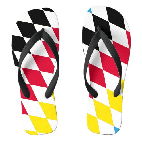 Black Red Yellow Blue Bavaria Diamond Flag Pattern Flip Flops