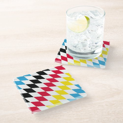 Black Red Yellow Blue Bavaria Diamond Flag Pattern Glass Coaster