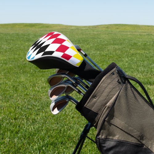 Black Red Yellow Blue Bavaria Diamond Flag Pattern Golf Head Cover