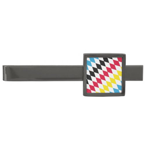 Black Red Yellow Blue Bavaria Diamond Flag Pattern Gunmetal Finish Tie Bar