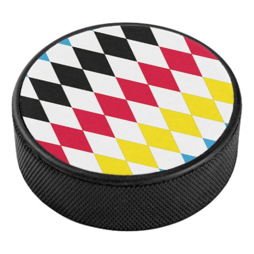 Black Red Yellow Blue Bavaria Diamond Flag Pattern Hockey Puck