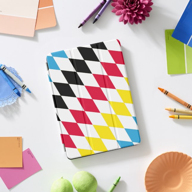 Black Red Yellow Blue Bavaria Diamond Flag Pattern iPad Pro Cover (Desk)