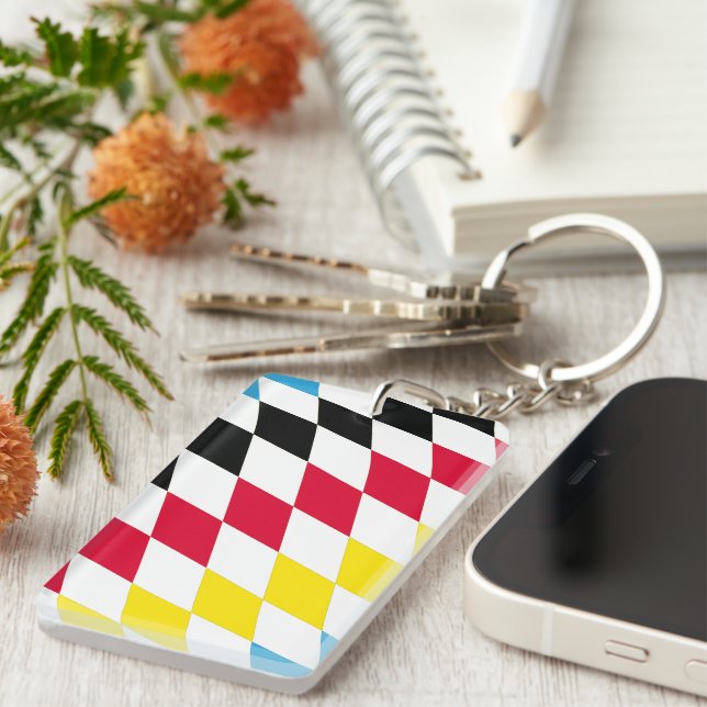 Black Red Yellow Blue Bavaria Diamond Flag Pattern Keychain (Front Right)