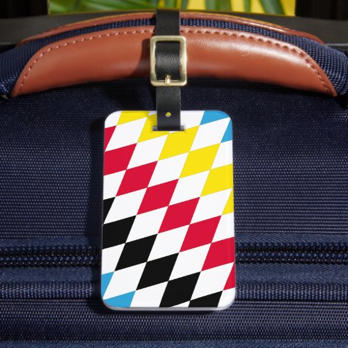 Black Red Yellow Blue Bavaria Diamond Flag Pattern Luggage Tag