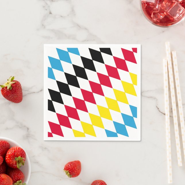 Black Red Yellow Blue Bavaria Diamond Flag Pattern Napkins (Insitu)