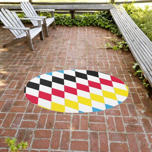 Black Red Yellow Blue Bavaria Diamond Flag Pattern Outdoor Rug