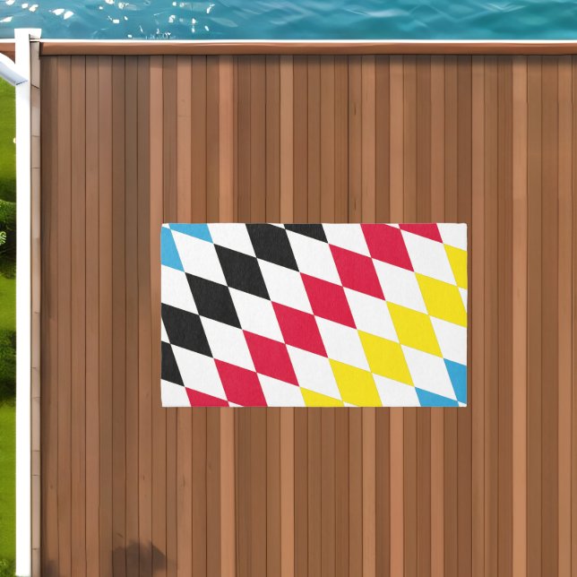 Black Red Yellow Blue Bavaria Diamond Flag Pattern Outdoor Rug (Insitu (Outdoor 1))