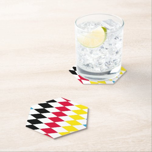 Black Red Yellow Blue Bavaria Diamond Flag Pattern Paper Coaster