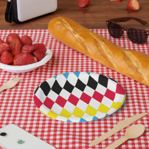 Black Red Yellow Blue Bavaria Diamond Flag Pattern Paper Plates