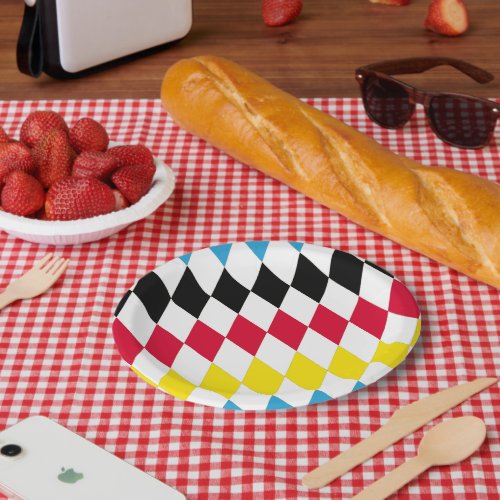 Black Red Yellow Blue Bavaria Diamond Flag Pattern Paper Plates