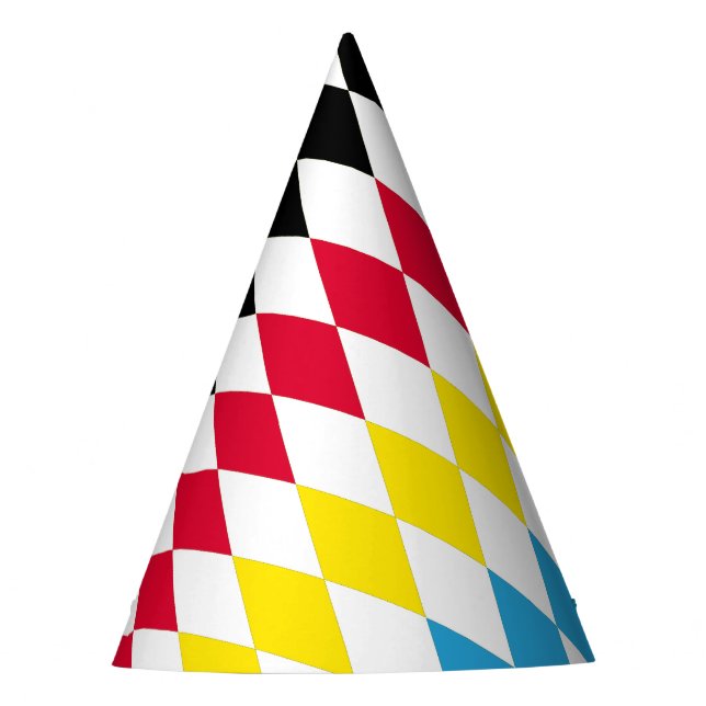 Black Red Yellow Blue Bavaria Diamond Flag Pattern Party Hat (Front)
