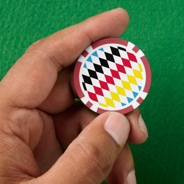Black Red Yellow Blue Bavaria Diamond Flag Pattern Poker Chips (Hand)