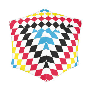 Black Red Yellow Blue Bavaria Diamond Flag Pattern Pouf