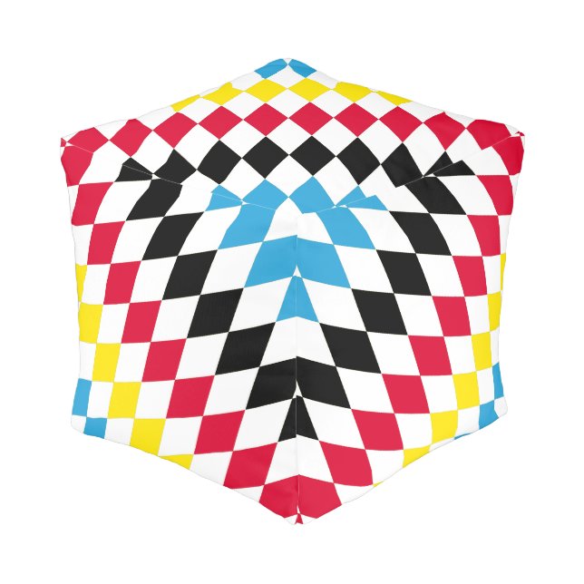 Black Red Yellow Blue Bavaria Diamond Flag Pattern Pouf (Angled Back)