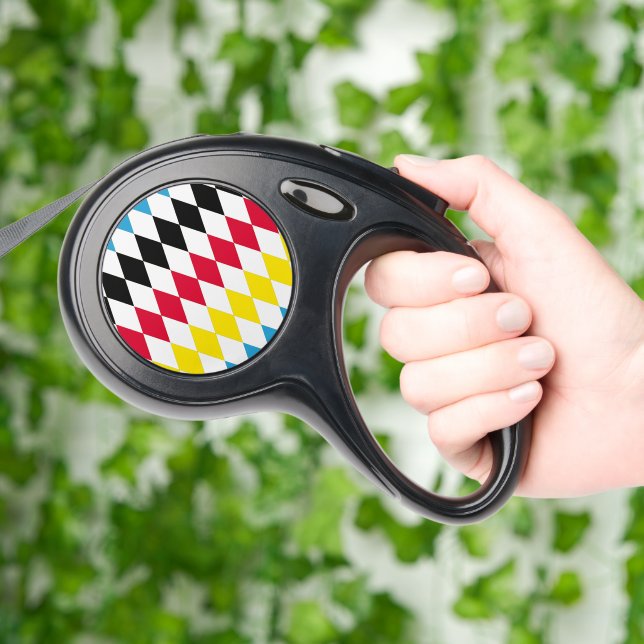 Black Red Yellow Blue Bavaria Diamond Flag Pattern Retractable Pet Leash (Hand)