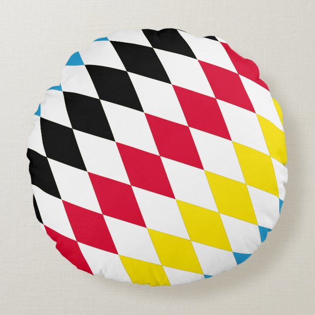 Black Red Yellow Blue Bavaria Diamond Flag Pattern Round Pillow (Front)