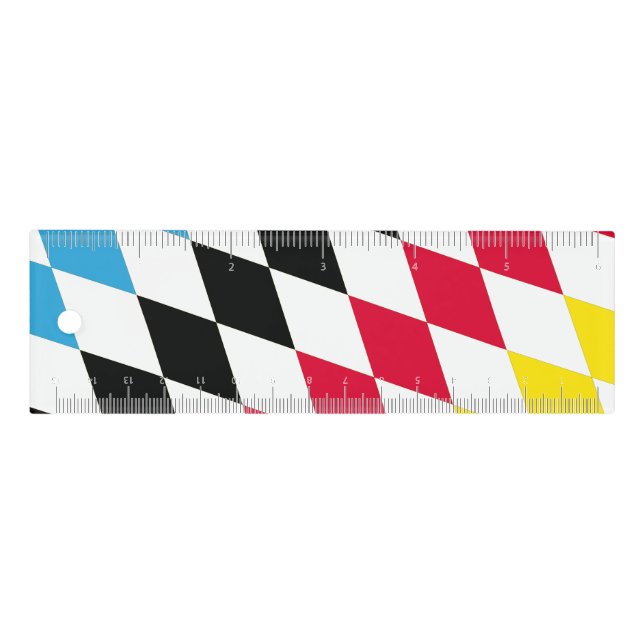 Black Red Yellow Blue Bavaria Diamond Flag Pattern Ruler (Front)