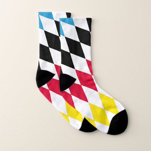 Black Red Yellow Blue Bavaria Diamond Flag Pattern Socks