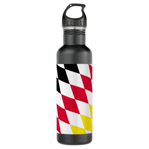 Black Red Yellow Blue Bavaria Diamond Flag Pattern Stainless Steel Water Bottle