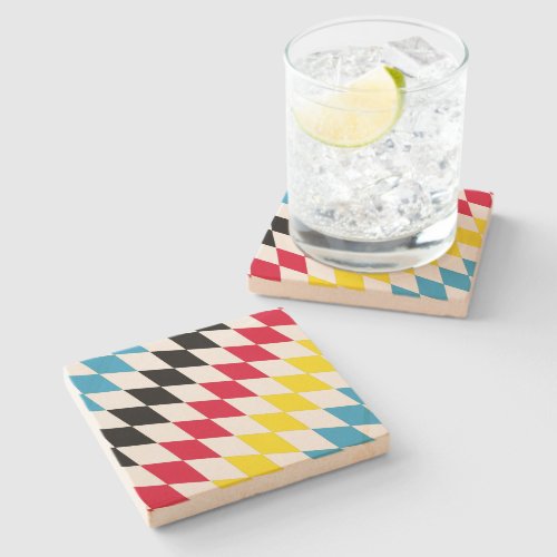 Black Red Yellow Blue Bavaria Diamond Flag Pattern Stone Coaster