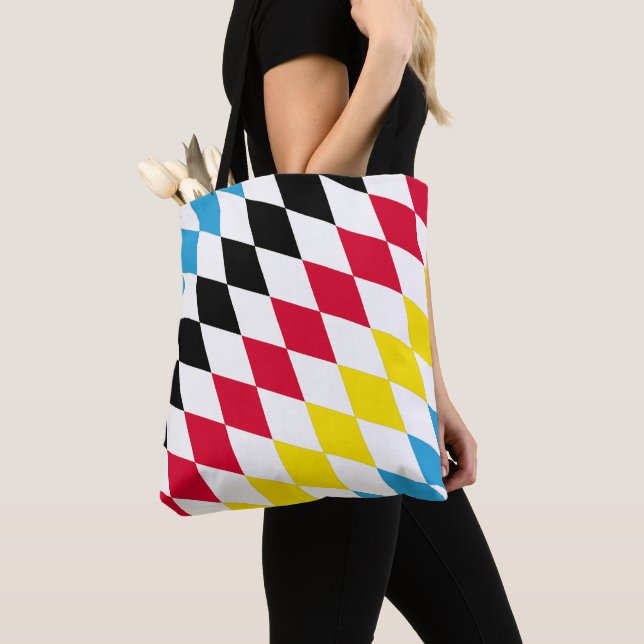 Black Red Yellow Blue Bavaria Diamond Flag Pattern Tote Bag (Close Up)