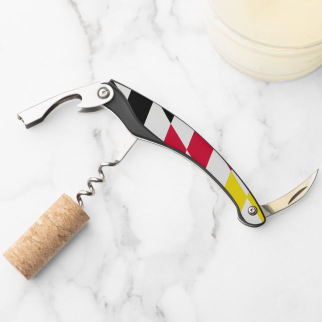 Black Red Yellow Blue Bavaria Diamond Flag Pattern Waiter's Corkscrew (Front)
