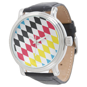 Black Red Yellow Blue Bavaria Diamond Flag Pattern Watch