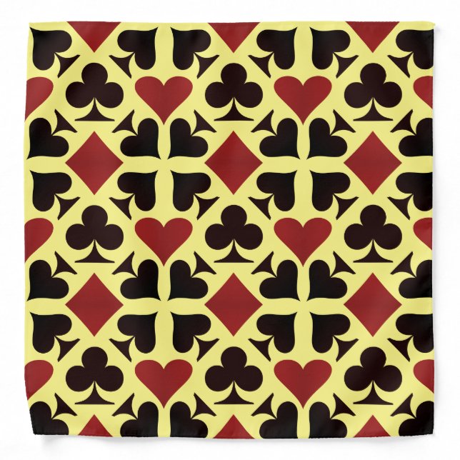 Black Red & Yellow Playing Card Symbols Pattern Bandana (Front)