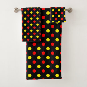 Black  Red Yellow Polka Dots Design  Bath Towel Set