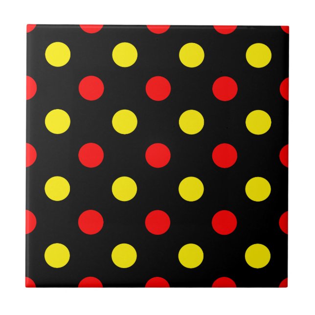 Black  Red Yellow Polka Dots Design  Ceramic Tile (Front)