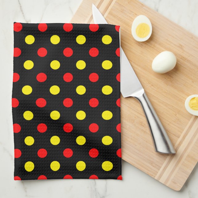 Black  Red Yellow Polka Dots Design  Kitchen Towel (Quarter Fold)