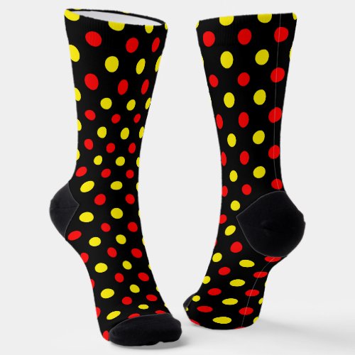 Black Red Yellow Polka Dots Design Socks