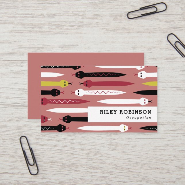 Black Red Yellow & White Snakes Business Card (Front/Back In Situ)