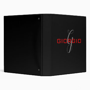Black Red Your Name Initial Monogram Modern 3 Ring Binder