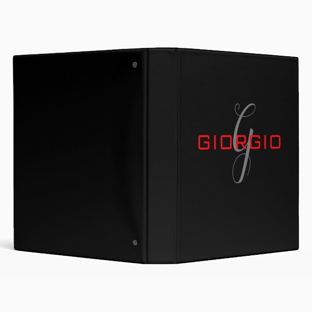 Black Red Your Name Initial Monogram Modern 3 Ring Binder (Background)