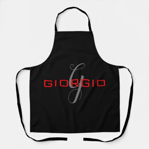 Black Red Your Name Initial Monogram Modern Apron