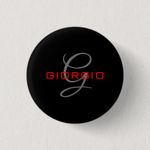 Black Red Your Name Initial Monogram Modern Button