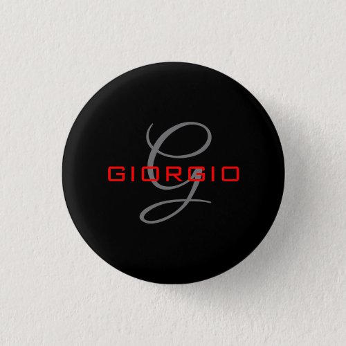 Black Red Your Name Initial Monogram Modern Button
