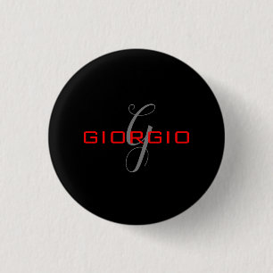 Black Red Your Name Initial Monogram Modern Button
