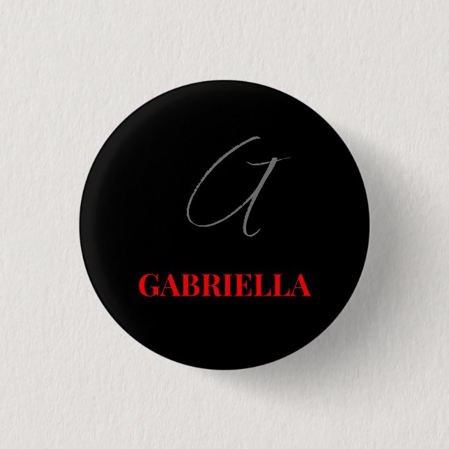 Black Red Your Name Initial Monogram Modern Button (Front)