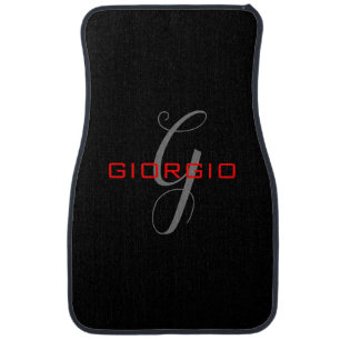 Black Red Your Name Initial Monogram Modern Car Floor Mat