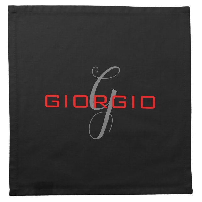 Black Red Your Name Initial Monogram Modern Cloth Napkin (Front)