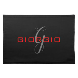 Black Red Your Name Initial Monogram Modern Cloth Placemat