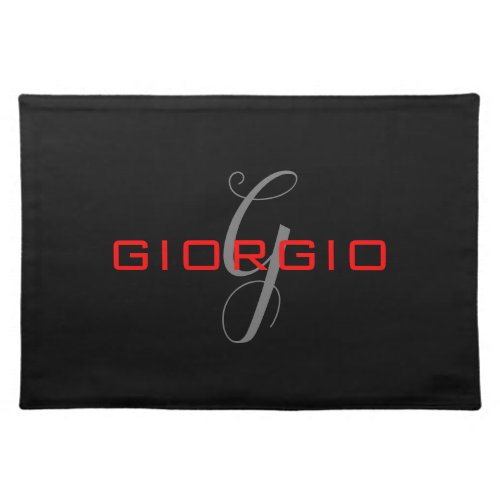 Black Red Your Name Initial Monogram Modern Cloth Placemat
